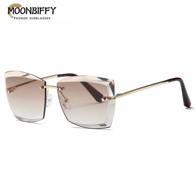Rimless Sunglasses for Women Big Square Diamond Cutting Lens Glasses  Brand Designer Gradient Shades Sun Glasses