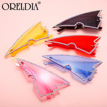 Load image into Gallery viewer, Rimless Triangle Rhinestone Sunglasses Ladies Retro Transparent Ocean Lens Glasses Men Pink Yellow Sunglasses UV400