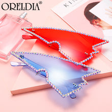Load image into Gallery viewer, Rimless Triangle Rhinestone Sunglasses Ladies Retro Transparent Ocean Lens Glasses Men Pink Yellow Sunglasses UV400
