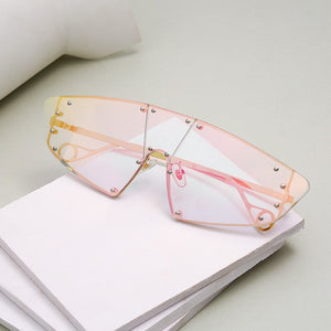 Rivet Cat Eye Sunglasses Women  One Piece Irregular Mirror Purple Pink Colorful Glasses Men Women Vintage Eyewear