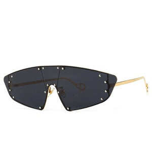 Rivet Cat Eye Sunglasses Women  One Piece Irregular Mirror Purple Pink Colorful Glasses Men Women Vintage Eyewear