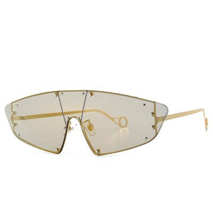 Rivet Cat Eye Sunglasses Women  One Piece Irregular Mirror Purple Pink Colorful Glasses Men Women Vintage Eyewear