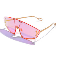 Load image into Gallery viewer, Rivet Cat Eye Sunglasses Women  One Piece Irregular Mirror Purple Pink Colorful Glasses Men Women Vintage Eyewear