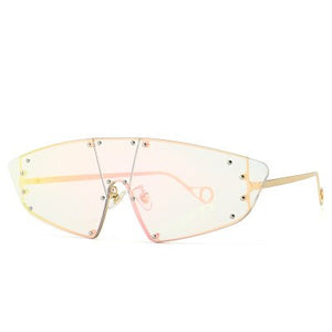 Rivet Cat Eye Sunglasses Women  One Piece Irregular Mirror Purple Pink Colorful Glasses Men Women Vintage Eyewear