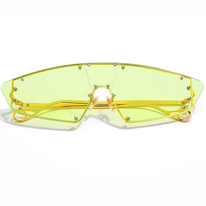 Rivet Cat Eye Sunglasses Women  One Piece Irregular Mirror Purple Pink Colorful Glasses Men Women Vintage Eyewear