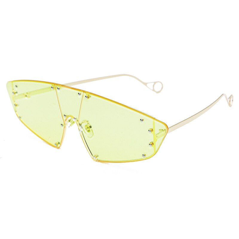 Rivet Cat Eye Sunglasses Women  One Piece Irregular Mirror Purple Pink Colorful Glasses Men Women Vintage Eyewear