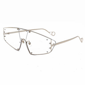 Rivet Cat Eye Sunglasses Women  One Piece Irregular Mirror Purple Pink Colorful Glasses Men Women Vintage Eyewear