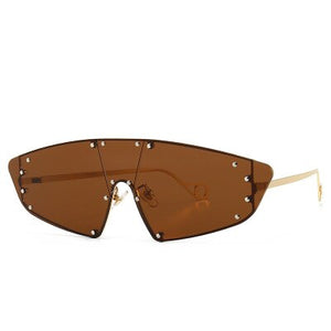 Rivet Cat Eye Sunglasses Women  One Piece Irregular Mirror Purple Pink Colorful Glasses Men Women Vintage Eyewear
