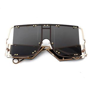 Rivet Square Sunglasses Women 2023   Brand Oversized Mirror Metal Glasses Men Shades UV400 Unique Female Eyewear