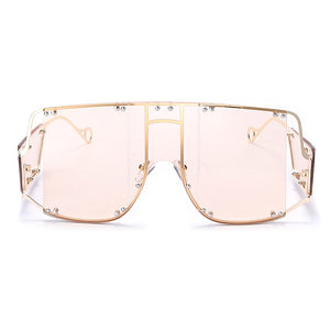 Rivet Square Sunglasses Women 2023   Brand Oversized Mirror Metal Glasses Men Shades UV400 Unique Female Eyewear