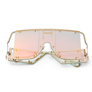 Rivet Square Sunglasses Women 2023   Brand Oversized Mirror Metal Glasses Men Shades UV400 Unique Female Eyewear