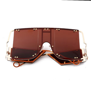 Rivet Square Sunglasses Women 2023   Brand Oversized Mirror Metal Glasses Men Shades UV400 Unique Female Eyewear