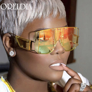 Rivet Square Sunglasses Women 2023   Brand Oversized Mirror Metal Glasses Men Shades UV400 Unique Female Eyewear