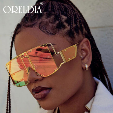 Rivet Square Sunglasses Women 2023   Brand Oversized Mirror Metal Glasses Men Shades UV400 Unique Female Eyewear