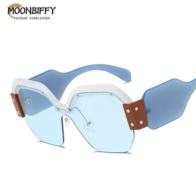 Rivet Square Sunglasses Women 2023 Personality Oversized Mirror Glasses Irregular Lens Men UV400 Unique Female Eyewear