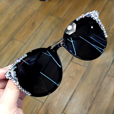 Round Cat Eye Sunglasses Women Vintage  Rhinestone Sun Glasses Retro Diamond Eyeglasses Uv400 Lentes De Sol Mujer