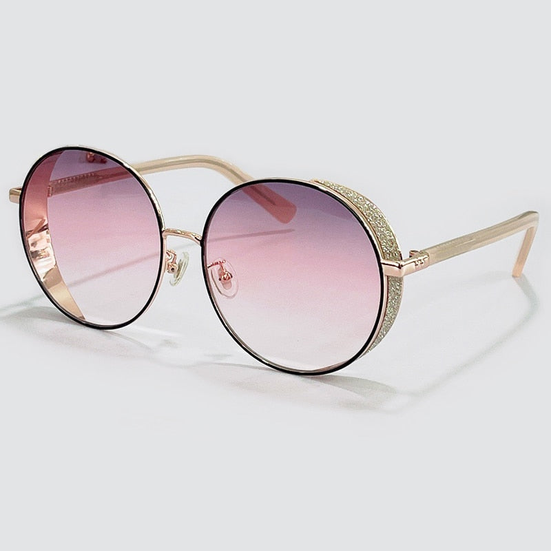 Round Sunglasses Women  Brand Mirror Bling Sun Glasses With Chain For Female UV400
