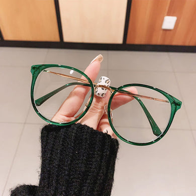Round Women Glasses Frame Vintage Retro Clear Lens Eyewear Men Optical Leopard Green Eyeglasses Frame