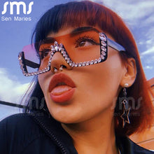 Load image into Gallery viewer, Semi-Rimless Sunglasses Women Crystal Square Sun Glasses Men Diamond Oversized One Piece Shades Gradient Eyewear