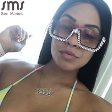 Load image into Gallery viewer, Semi-Rimless Sunglasses Women Crystal Square Sun Glasses Men Diamond Oversized One Piece Shades Gradient Eyewear