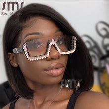 Load image into Gallery viewer, Semi-Rimless Sunglasses Women Crystal Square Sun Glasses Men Diamond Oversized One Piece Shades Gradient Eyewear