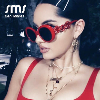 Sexy Women Diamond Oval Sunglasses  Brand Vintage Oval Sun Glasses With Circle Rhinestone Female Eyewear UV400