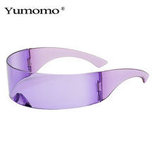 Load image into Gallery viewer, Fashion Siamese Futuristic Wrap Around Monob Costume Sunglasses Luxury Brand Designer Mask Novelty Glasses Purple Blue Goggle