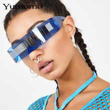 Load image into Gallery viewer, Fashion Siamese Futuristic Wrap Around Monob Costume Sunglasses Luxury Brand Designer Mask Novelty Glasses Purple Blue Goggle
