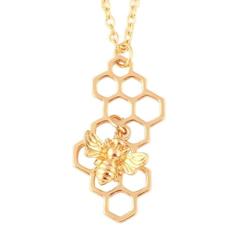 Fashion Silver Gold Necklaces for Women Girl Geometric Honeycomb Bee Animal Pendant Choker Necklace Jewelry Party Prom Gift