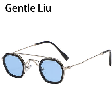 Small Frame Square Sunglasses For Men's Metal  Brand Designer Sun Glasses Women's Retro Double Beam Eyewear UV 400