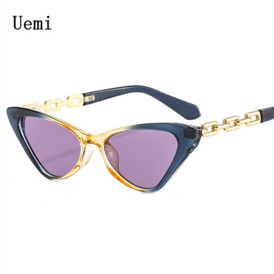 Small Retro Cat Eye Sunglasses For Women Colorful Vintage Eyewear Metal Chain Decoration Shades UV400 Female Sun Glasses