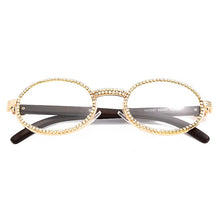 Load image into Gallery viewer, Small Round Diamond Sunglasses Men  Transparent Clear Lens Women Oval Crystal Wood Glasses Rhinestone oculos