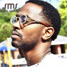 Load image into Gallery viewer, Small Round Diamond Sunglasses Men  Transparent Clear Lens Women Oval Crystal Wood Glasses Rhinestone oculos