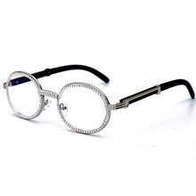 Load image into Gallery viewer, Small Round Diamond Sunglasses Men  Transparent Clear Lens Women Oval Crystal Wood Glasses Rhinestone oculos