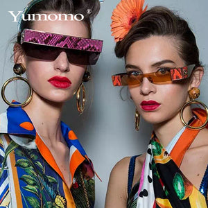 Snake tattoo Rectangle Small Sunglasses Women  Brand Mirror Silver Black Clear Lens One Piece Punk Men Shades