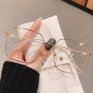 Occhiali da vista quadrati anti-luce blu per donna Occhiali da miopia per computer in lega di oro rosa elegante vintage con montatura trasparente