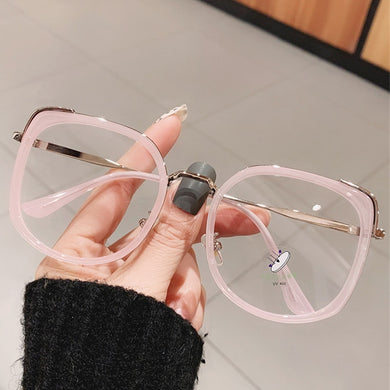 Square Anti-blue Light Eyeglasses Frames Women Alloy Oversized Black Pink Computer Eyewear Female Myopia Glasses Frame