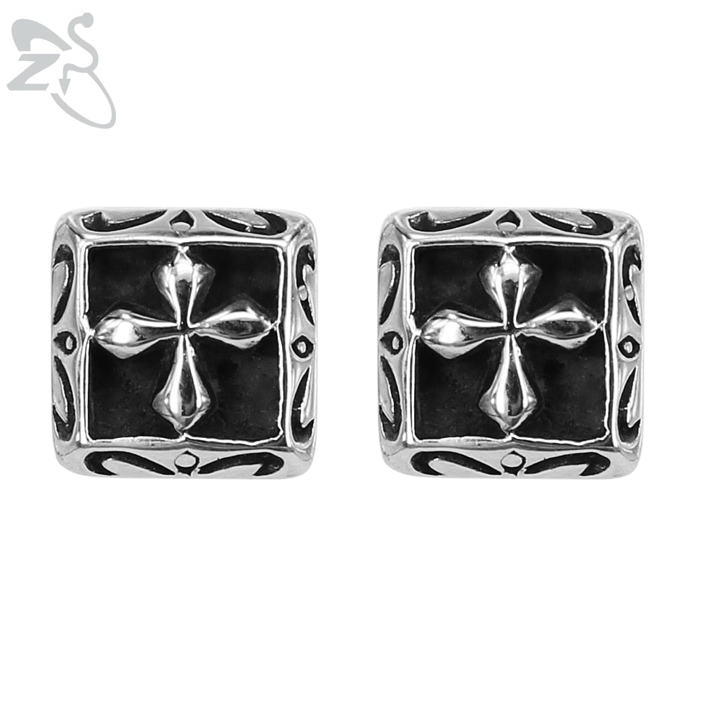 Fashion Square Cartilage Earring Studs for Men Cross Punk Stud Earring Stainless Steel Helix Tragus Ear Piercing Jewelry
