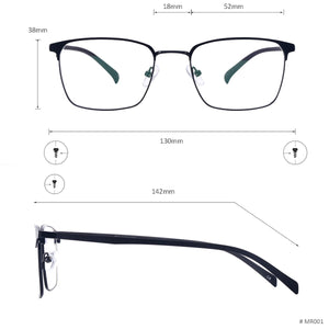 Square Full Rim Black Men And Women Metal And TR90 Temple Optical Spectacles Frame For Myopia Prescription Lenses