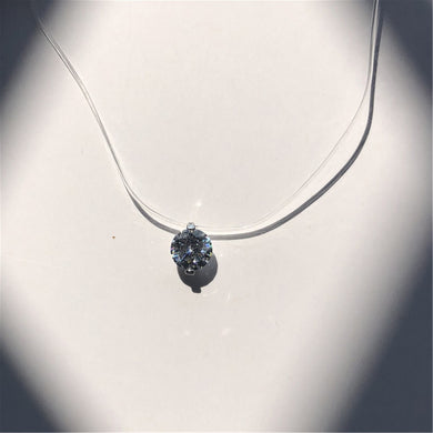 Fashion Square Imitation Pearl Necklace Cz Stone Crystal Zircon Invisible Transparent Fishing Line Chain Necklace For Women Girl