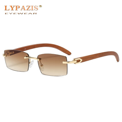 Square Rimless Classic Men's Sunglasses Wooden Frame Women Rectangle Small Lens Male Driving Sun Glasses UV400 Shades