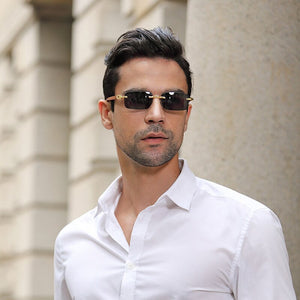 Square Rimless Classic Men's Sunglasses Wooden Frame Women Rectangle Small Lens Male Driving Sun Glasses UV400 Shades