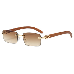 Square Rimless Classic Men's Sunglasses Wooden Frame Women Rectangle Small Lens Male Driving Sun Glasses UV400 Shades