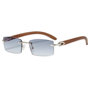 Square Rimless Classic Men's Sunglasses Wooden Frame Women Rectangle Small Lens Male Driving Sun Glasses UV400 Shades