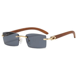 Square Rimless Classic Men's Sunglasses Wooden Frame Women Rectangle Small Lens Male Driving Sun Glasses UV400 Shades