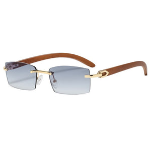 Square Rimless Classic Men's Sunglasses Wooden Frame Women Rectangle Small Lens Male Driving Sun Glasses UV400 Shades