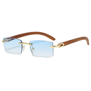 Square Rimless Classic Men's Sunglasses Wooden Frame Women Rectangle Small Lens Male Driving Sun Glasses UV400 Shades