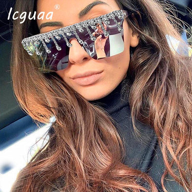 Occhiali da sole quadrati Donna 2023 Occhiali da sole con nappa Uomo Occhiali oversize Tonalità UV400 Oculos 