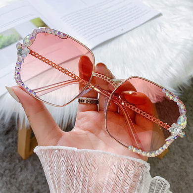 Square Sunglasses Women Brand Designer  Rhinestone Sun Glasses Clear Lens Vintage Shades Gafas De Sol