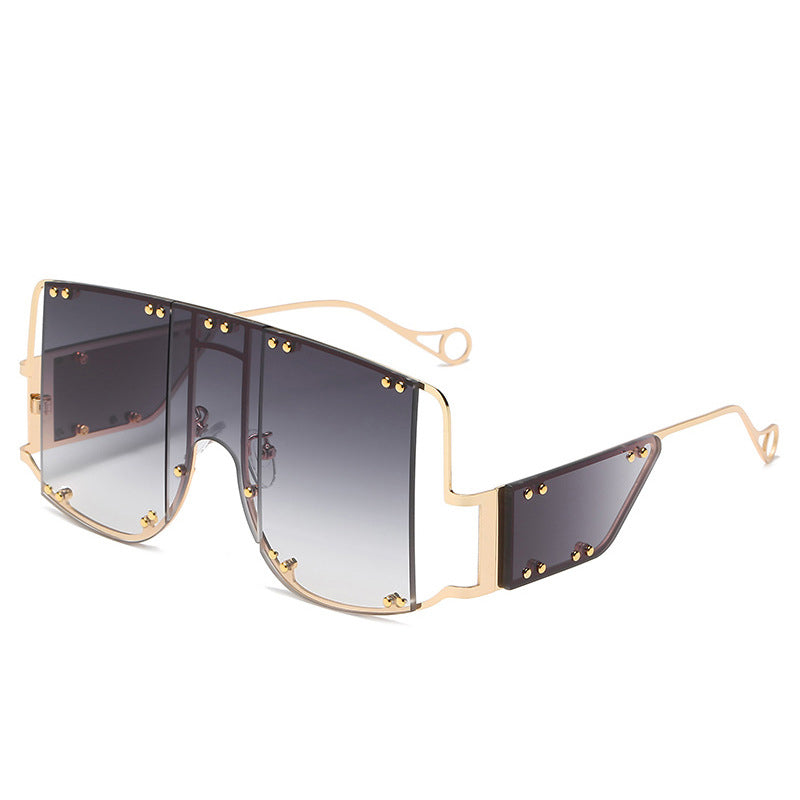 Square Sunglasses Women Oversized Mirror Men Shades Glasses  Brand Metal Rivet Trend Unique Female Eyewear